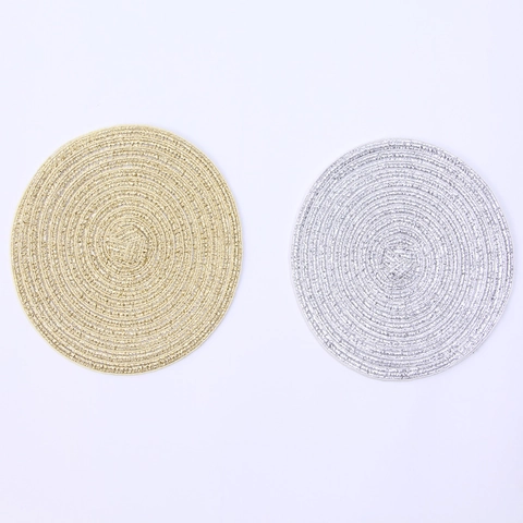 Nordic Round Metallic Woven Placemats PVC Polyester Heat Resistant Non-Slip Waterproof Decorative Table Mat For Dining Room Kitchen Home