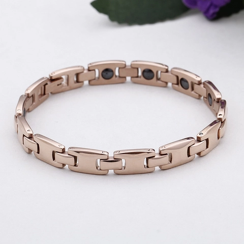 Bracciale Per Magnetoterapia In Acciaio Inossidabile 316L Maglie A H Lucidato Oro Rosa Gioielli Per La Salute Uomo E Donna