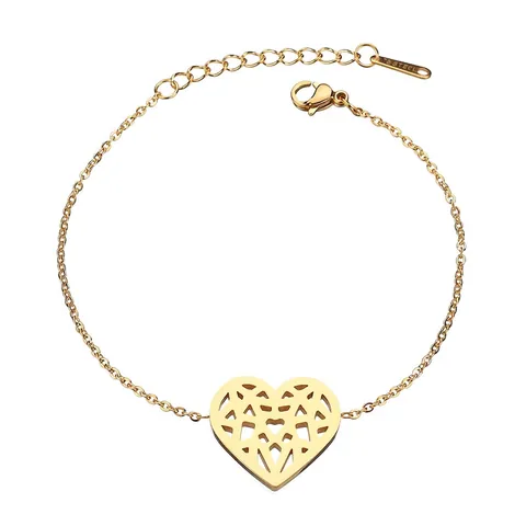 Pulsera Con Colgante De Corazón De Acero Inoxidable Diseño Geométrico Hueco Cadena Ajustable Joyería Para Mujer Regalo