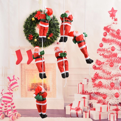 Santa Claus Climbing Ladder Rope Pendant Plush Fabric Hanging Festive Home Decor Christmas Tree Ornament
