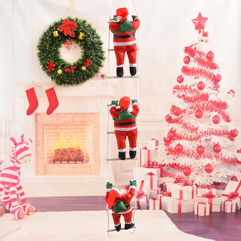 Santa Claus Climbing Ladder Rope Pendant Plush Fabric Hanging Festive Home Decor Christmas Tree Ornament