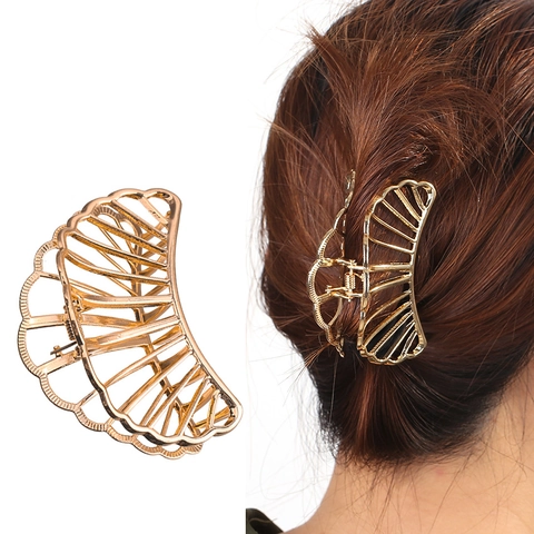 Pinza De Pelo Grande De Aleación Hueca En Forma De Abanico Horquilla Geométrica De Metal Accesorios De Estilo De Moda Para Mujeres