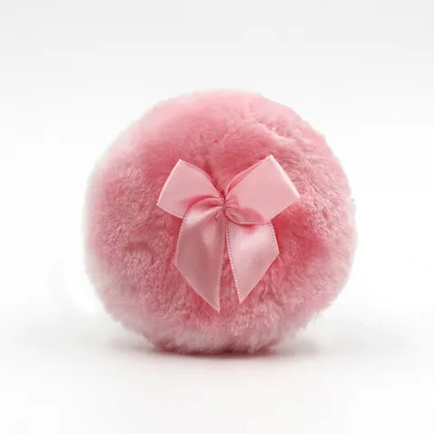 Large Round Baby Powder Puff Soft Long Plush With Satin Bow Handle For Body Loose Powder Talcum Powder