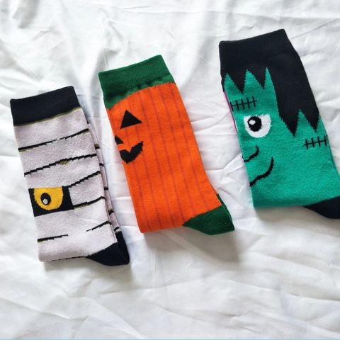 Halloween Cartoon Mittelsocken Baumwollmischung Gestrickt Kürbis Mumie Frankenstein Jacquard Feiertag Unisex