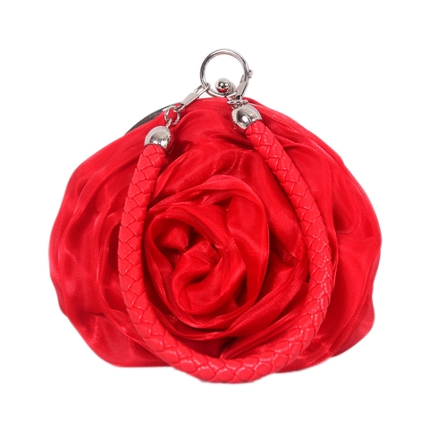 Bolso De Noche De Flor De Rosa 3D Satén Satén Dulce Floral Boda Fiesta Cierre Para Mujeres