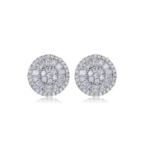 Pendientes De Botón Redondos De Flor Cobre Plateado Con Circonita Brillante Joyas Elegantes De Halo Solar Para Mujer