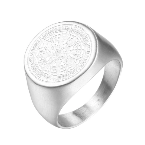 Anillo De Sello De Brújula Vintage Acero Inoxidable Acabado De Metal Cepillado Patrón Estrella Náutica Joyería Hombre
