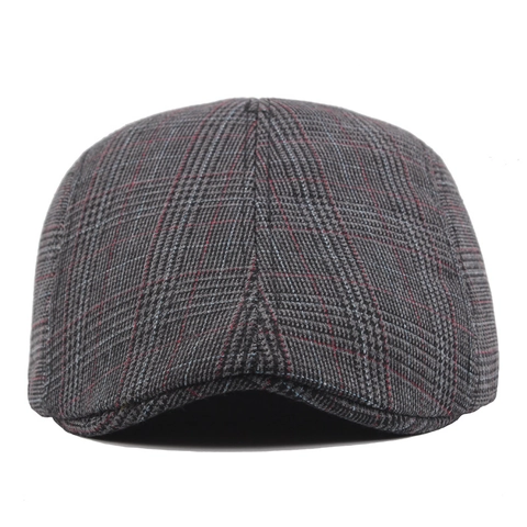 British Style Plaid Beret Hat Men Cotton Polyester Blend Retro Flat Cap Sun Protection Casual Ivy Cap