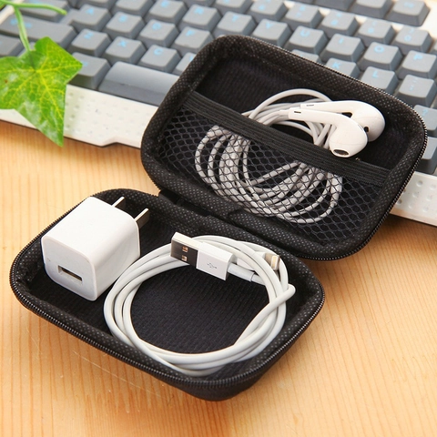 Shockproof EVA Hard Shell Earphone Case Portable Digital Storage Bag With Zipper Mesh Pocket For Cable Coin Travel Organizer