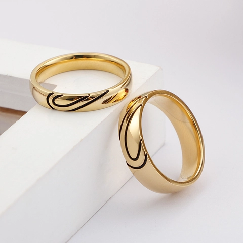 Heart Matching Couple Rings 18K Gold Plated 316L Titanium Steel Polished Minimalist Jewelry Gift For Lovers