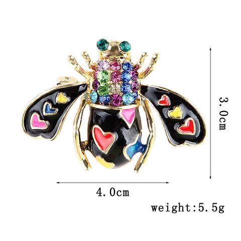 Colorful Rhinestone Bee Brooch Alloy Enamel Heart Pattern Insect Lapel Pin Anti Exposure Decorative Accessory Women