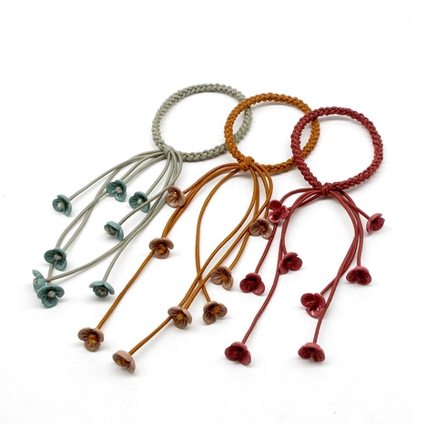 Süße Blumen Haargummis Mit Langen Band Quasten Gewebte Elastische Haarseile Florale Anhänger Waldstil Accessoires Für Damen