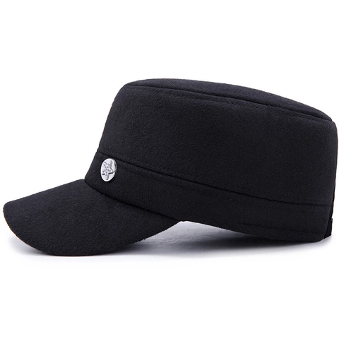 Gorra Militar De Lana Para Hombre Flat Top Cadet Cap Invierno Cálido Engrosado Con Insignia De Estrella De Metal Ajustable