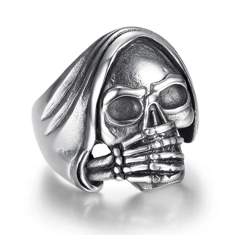 Bagues Tête De Mort Pour Hommes Femmes Acier Inoxydable 316 Rétro Punk Gothique Biker Bijoux Speak See Say No Evil