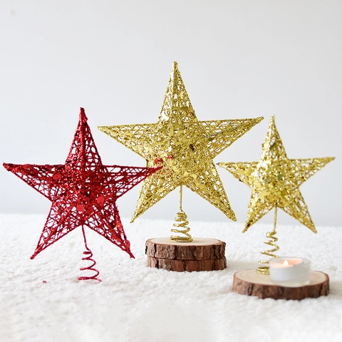 Puntale Albero Natale Stella Glitter Ferro Cavo Pentagramma Decorazione Festiva Ornamento Scintillante
