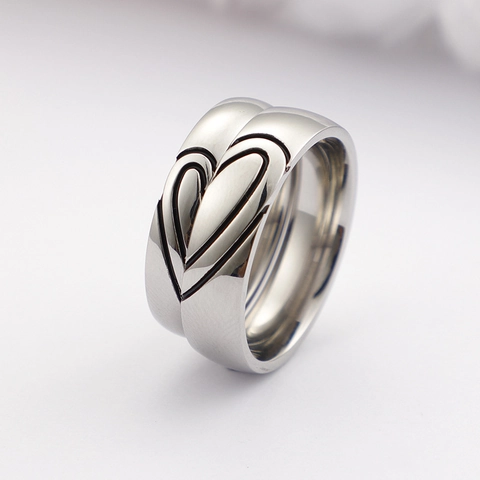 Stainless Steel Heart Matching Ring Couples Ring Minimalist Polished Enamel Band Ring For Lovers Valentine Gift Jewelry