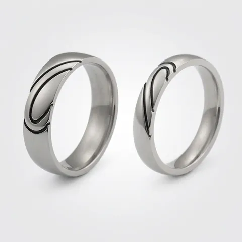 Edelstahl Liebhaber Passende Ringe Herzmuster Minimalistischer Schmuck Poliertes Silberton Band