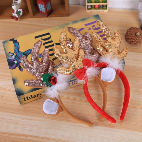 Weihnachts Rentier Geweih Stirnband Pailletten Festlicher Haarreif Mit Schleife Glocken Für Feiertags Party Cosplay Haar Accessoires