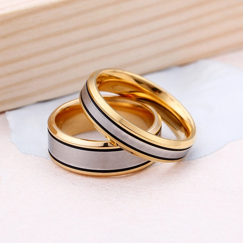 Anello In Acciaio Inossidabile Bicolore Per Uomo E Donna Oro E Argento Spazzolato Gioielli Minimalisti