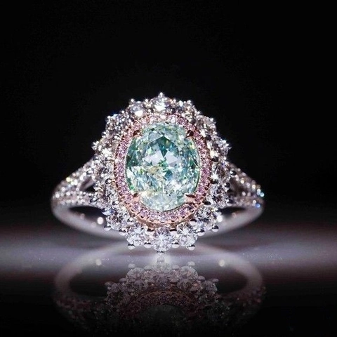 Damen Vintage Kupfer Zirkonia Ring Geometrisch Eingelegter Grüner Rosa Edelstein Ring Luxus Mode Finger Schmuck Geschenk