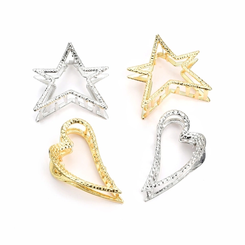 Eleganter Metall Haarklammer Legierung Hohl Stern Herz Form Hammerschlag Textur Styling Accessoire Für Damen