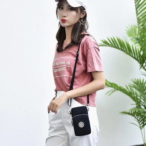 Mini Sac Bandoulière Pour Téléphone Nylon Oxford Poches Zippées Multiples Sangle Réglable Brassard Voyage Sport Décontracté