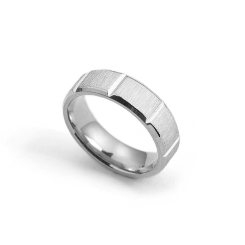 Anillo De Acero Inoxidable Para Hombre Superficie Cepillada Diseño Con Ranuras Dos Tonos Oro Acero Banda Minimalista