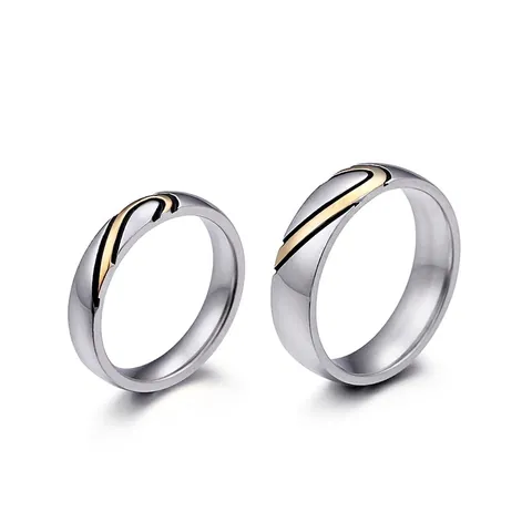 Anelli Di Coppia In Acciaio Inossidabile Forma Di Cuore Bicolore Placcato Oro Gioielli Romantici Per Innamorati Regalo