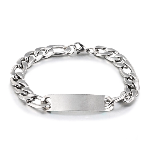 Roestvrijstalen Armband Met Blanco ID Plaat Hoogglans Gepolijst Cubaanse Schakelketting Figaro Ketting Hip Hop