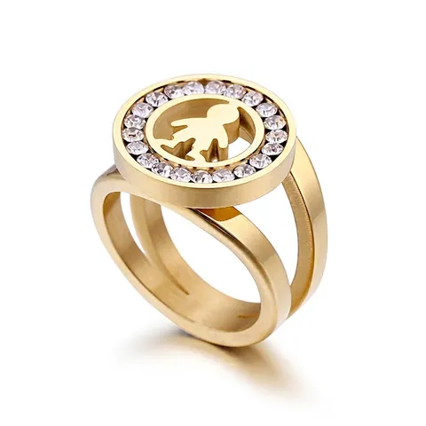 Anillo De Acero Inoxidable Silueta De Niño Hueca Con Pavé De Circonia Blanca Diseño De Capas Accesorio De Moda Para Mujer