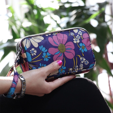 Floral Printed Multi Layer Zipper Wristlet Bag Large Capacity Oxford Cloth Phone Wallet For Women Waterproof Handbag