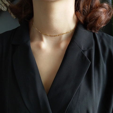 Collana A Catena Figaro Minimalista In Argento Sterling 925 Placcato Oro 18K Girocollo Elegante Gioielli Da Donna
