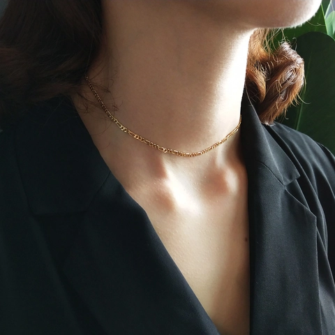 Collana A Catena Figaro Minimalista In Argento Sterling 925 Placcato Oro 18K Girocollo Elegante Gioielli Da Donna