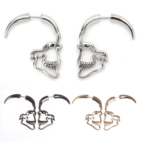 Gothic Skull Ear Jacket Earrings Alloy Hollow Horn Design Punk Dark Style Jewelry For Women Men