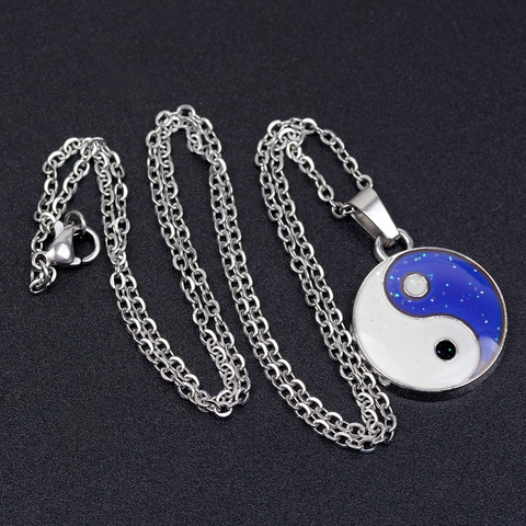 Tai Chi Yin Yang Pendant Necklace Temperature Sensitive Mood Color Change Stainless Steel Chain Alloy Jewelry For Unisex