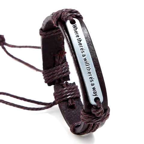 Bracciale In Pelle Intrecciata Vintage Con Targhetta In Lega Incisa Citazione Motivazionale Corda Di Canapa Regolabile Punk Uomo Donna