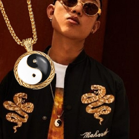 Collar Colgante Tai Chi Bagua Acero Inoxidable Yin Yang Diamantes De Imitación Hip Hop Retro Joyería Unisex