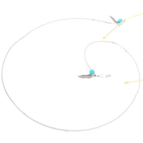 Bohemian Stainless Steel Glasses Chain With Turquoise Beads And Feather Pendant Non Slip Eyeglass Strap Anti Lost