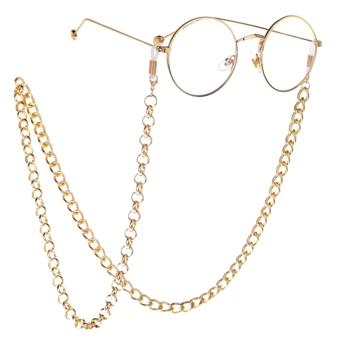 Chaîne De Lunettes En Métal Ronde Épaisse Or Cordon De Lunettes Antidérapant Avec Boucles En Silicone Pour Lunettes