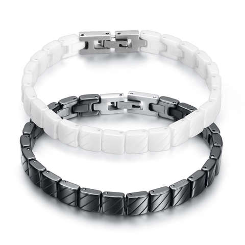 Fashion Ceramic Bracelet With Stainless Steel Folding Clasp Polished Geometric Square Link Wristband Jewelry For Women