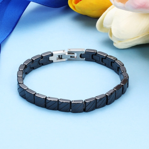 Fashion Ceramic Bracelet With Stainless Steel Folding Clasp Polished Geometric Square Link Wristband Jewelry For Women