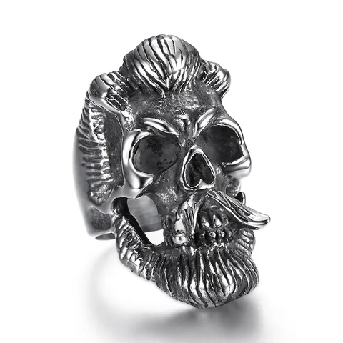 Retro Old Man Head Skull Ring 316 Stainless Steel Punk Rock Gothic Biker Jewelry For Men Vintage Beard Design