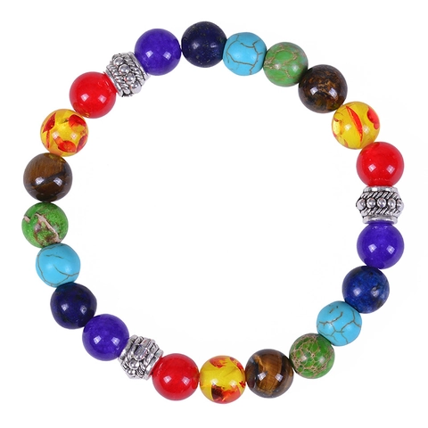 Natural Stone Chakra Energy Bracelet Multi Color Round Beads Yoga Meditation Handmade Jewelry For Men Women