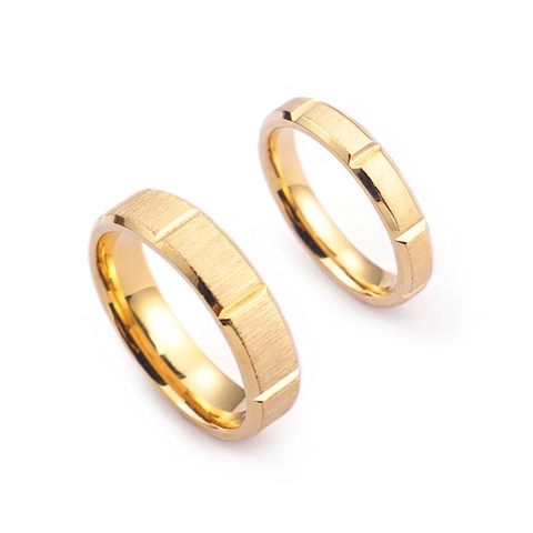 Anello Placcato Oro Acciaio Al Titanio Spazzolato Smerigliato Geometrico Scanalato Gioielli Minimalisti