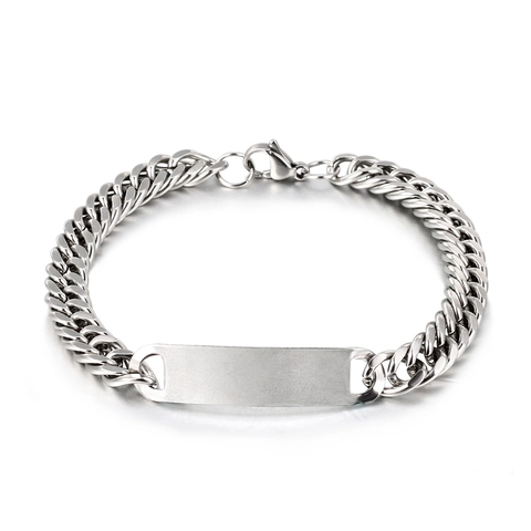 Roestvrijstalen Armband Met Blanco ID Plaat Hoogglans Gepolijst Cubaanse Schakelketting Figaro Ketting Hip Hop