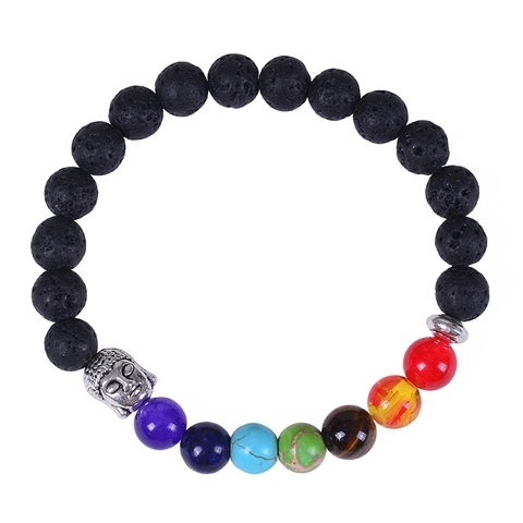 Chakra Lavastein Armband Naturstein Perlen Heilenergie Yoga Meditation Buddha Kopf Religiöser Schmuck Damen Herren