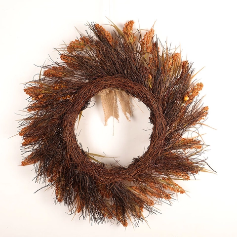 Ghirlanda Del Raccolto Con Spighe Di Grano Bacche Fiocco In Juta Base Di Vite Decorazione Autunnale Di Thanksgiving Per Porta