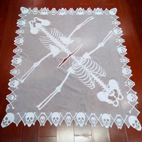 Halloween Skelet Mantel Kaap Polyester Mesh Kant Schedel Afdruk Maskerade Cosplay Kostuum Accessoire Griezelig Gotisch