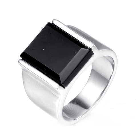 Anello Vintage Gothic Punk in Acciaio Inossidabile per Uomo Rettangolare con Strass Nero o Pietra Blu Gioielli Moda Biker