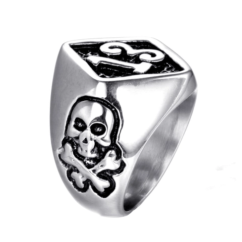 Herren Vintage Edelstahl Totenkopf Ring Dreizehn Schild Geprägt Punk Biker Gothic Schmuck Retro Poliert